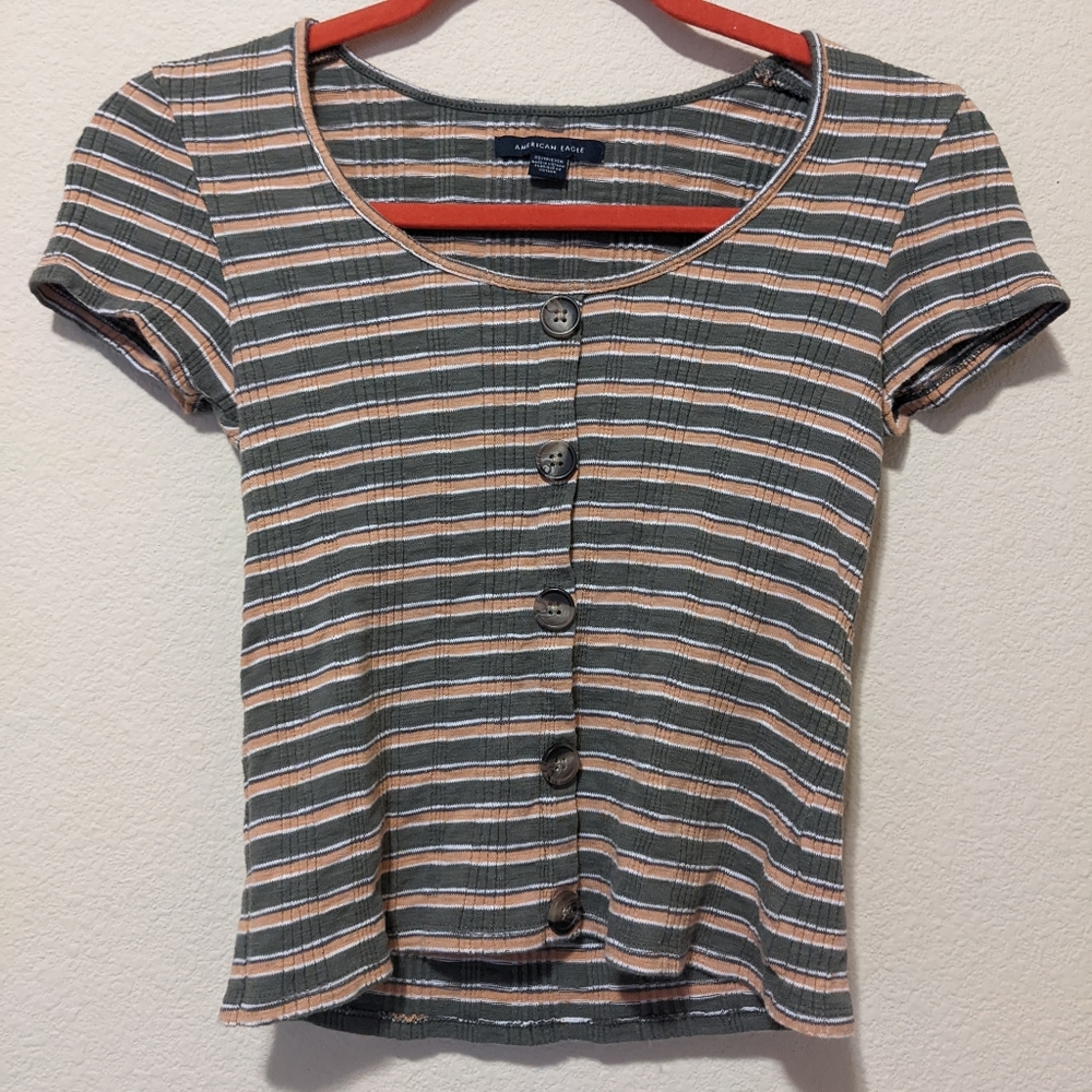 American eagle XS cute striped tee. Genitally worn.